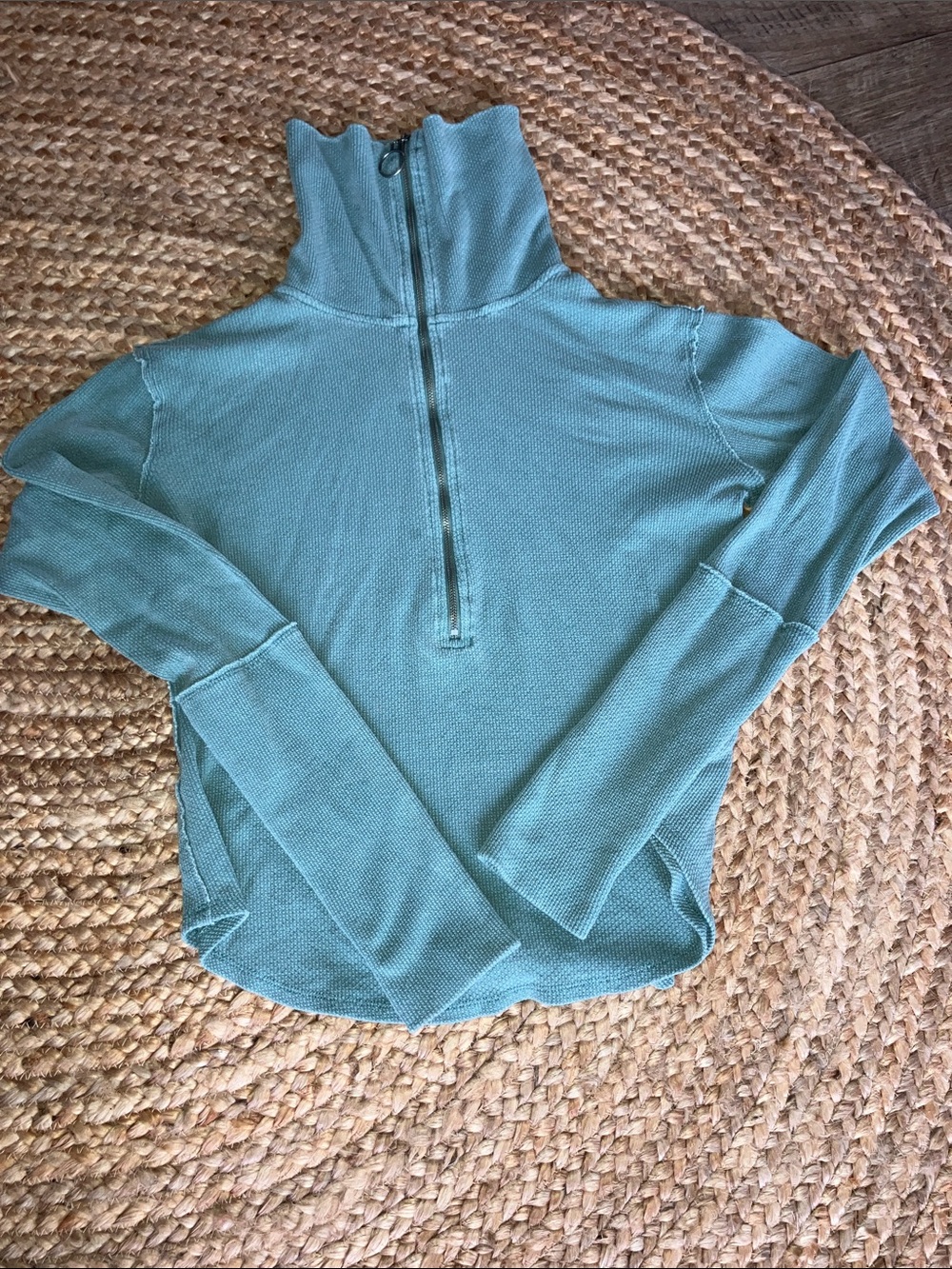 Free People We The Free Lightweight Thermal Half Zip Top Size XS Sage Green